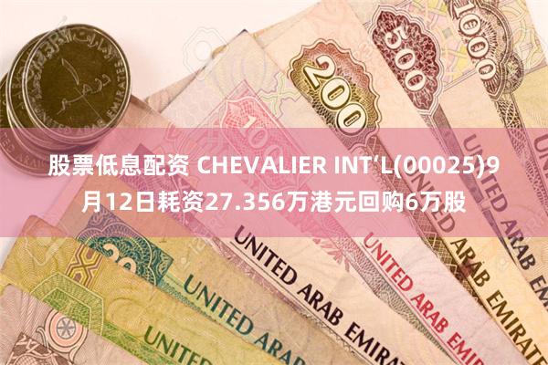 股票低息配资 CHEVALIER INT‘L(00025)9月12日耗资27.356万港元回购6万股